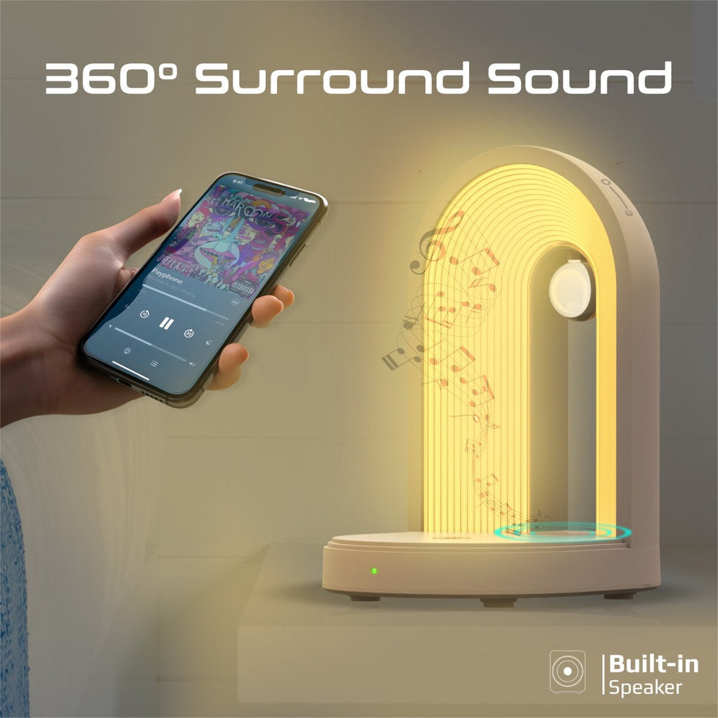 Promate Multi-Functional LED Lamp Bluetooth Speaker with 15W Wireless Charger for Phone (GLOBE-QI) PRO-SP-GLOBE-QI