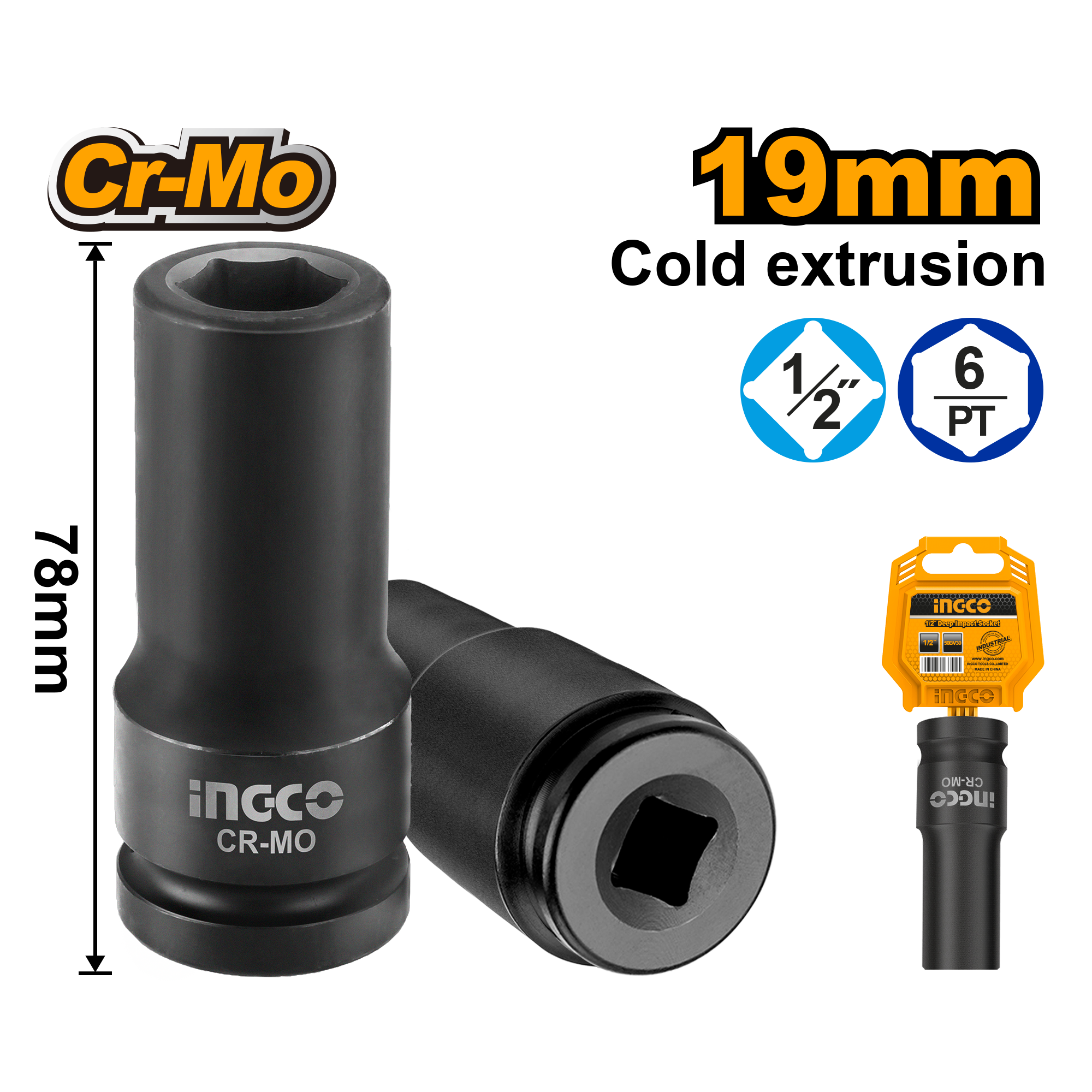 INGCO 1/2"DR. DEEP IMPACT SOCKET HDIS12192L