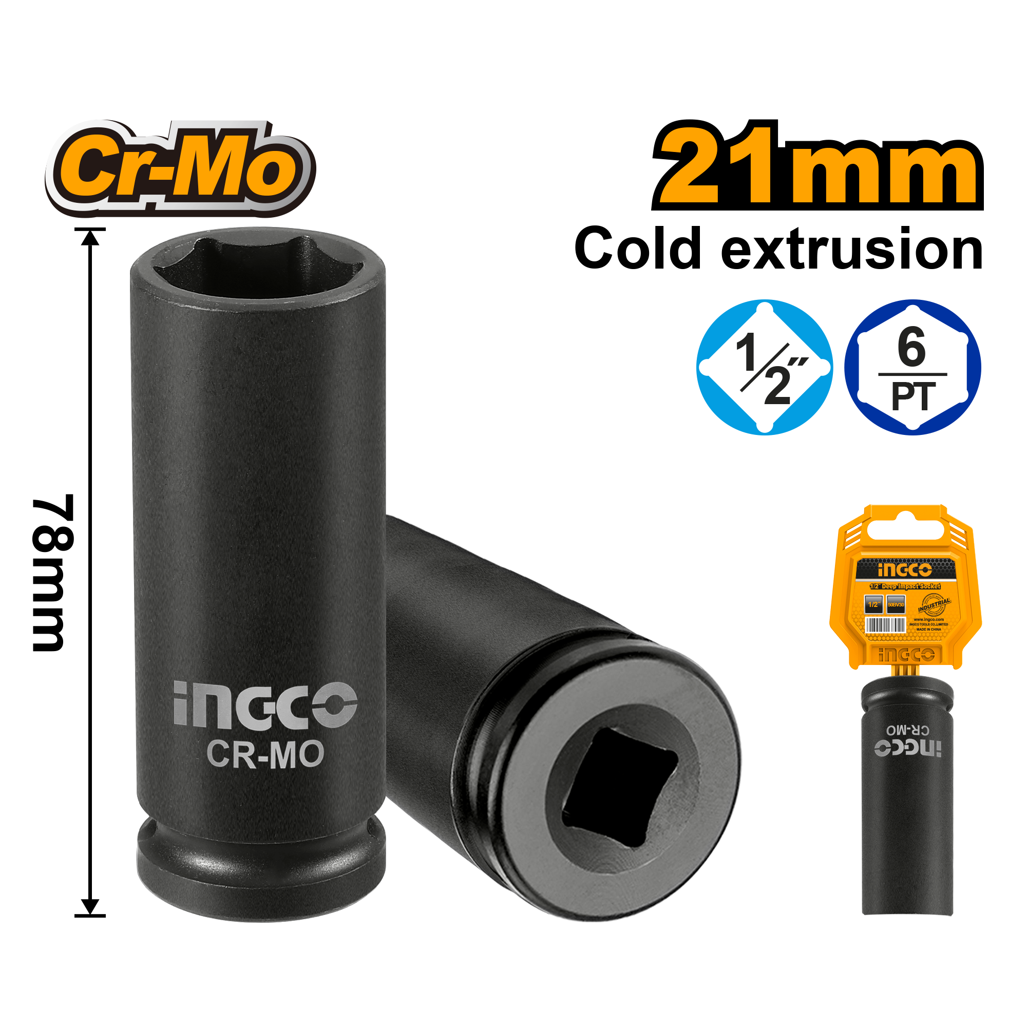 INGCO 1/2"DR. DEEP IMPACT SOCKET HDIS12212L