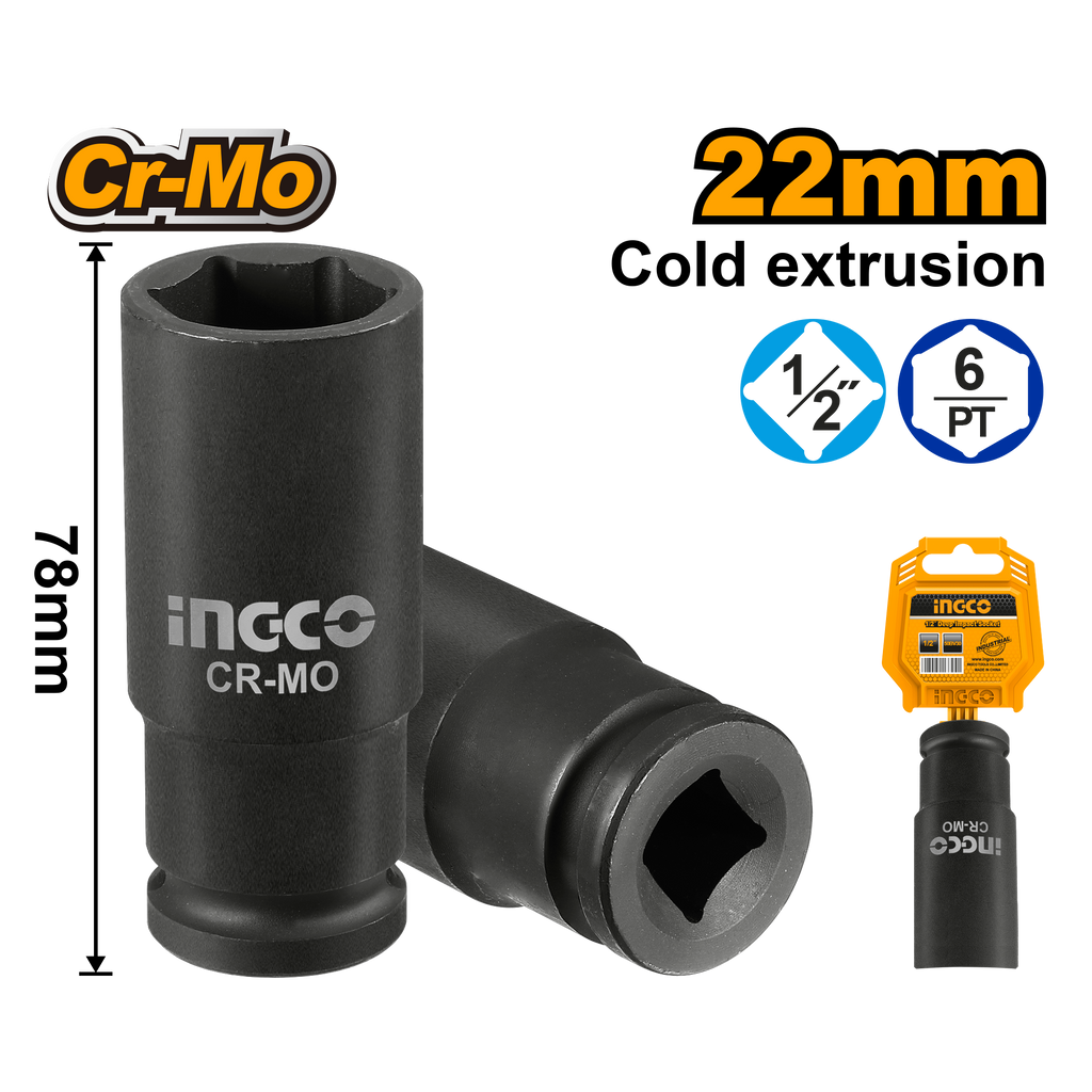 INGCO 1/2"DR. DEEP IMPACT SOCKET HDIS12222L