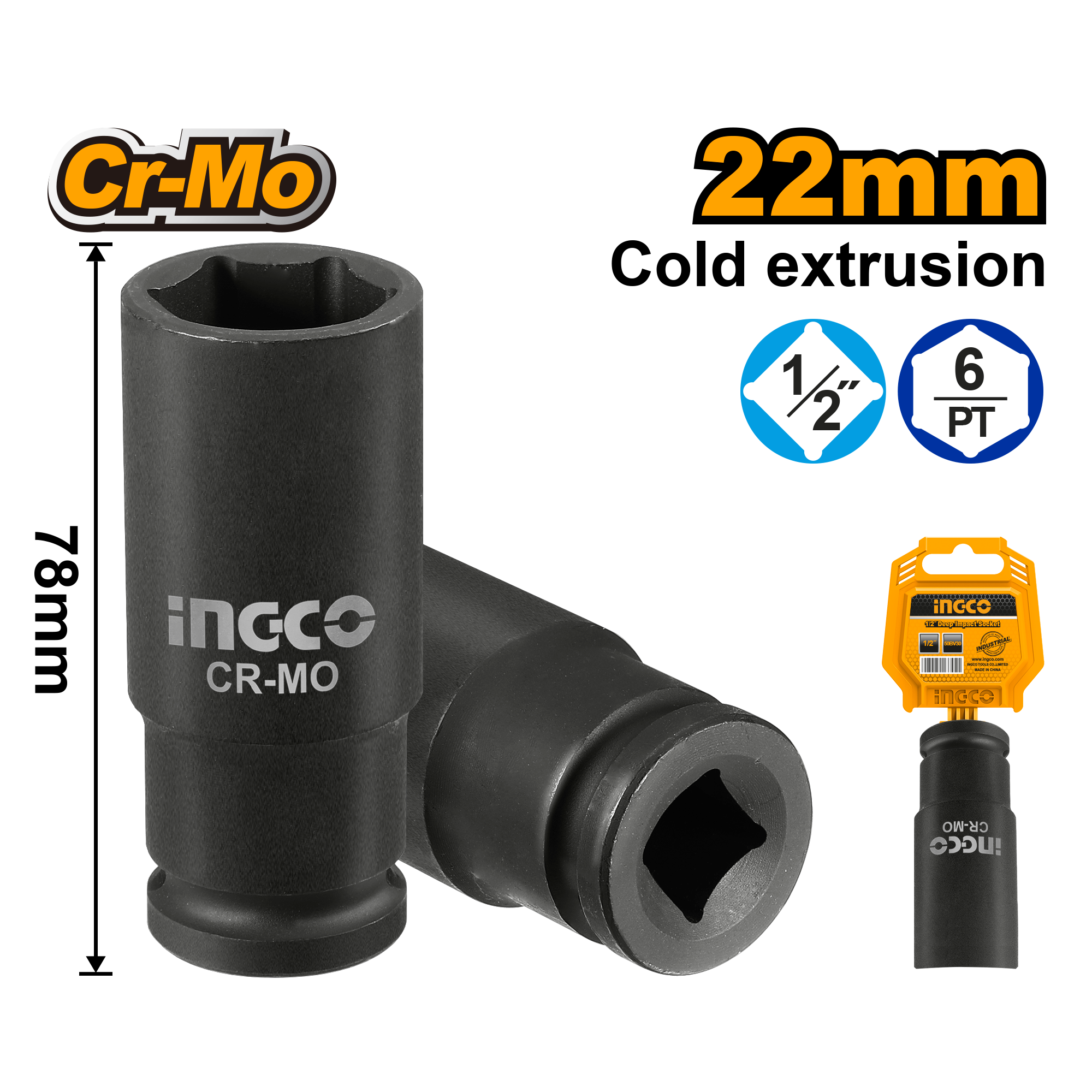 INGCO 1/2"DR. DEEP IMPACT SOCKET HDIS12222L