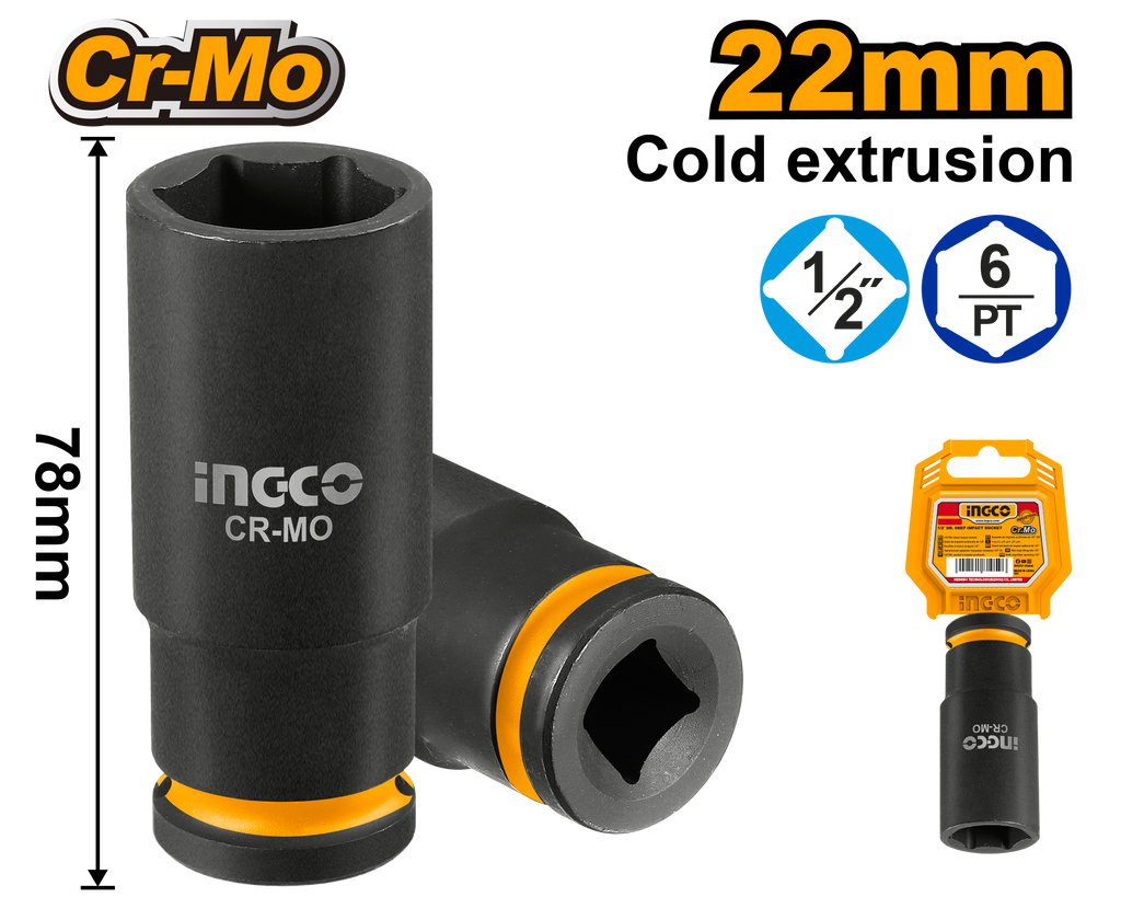 INGCO 1/2"DR. DEEP IMPACT SOCKET HDIS12222L