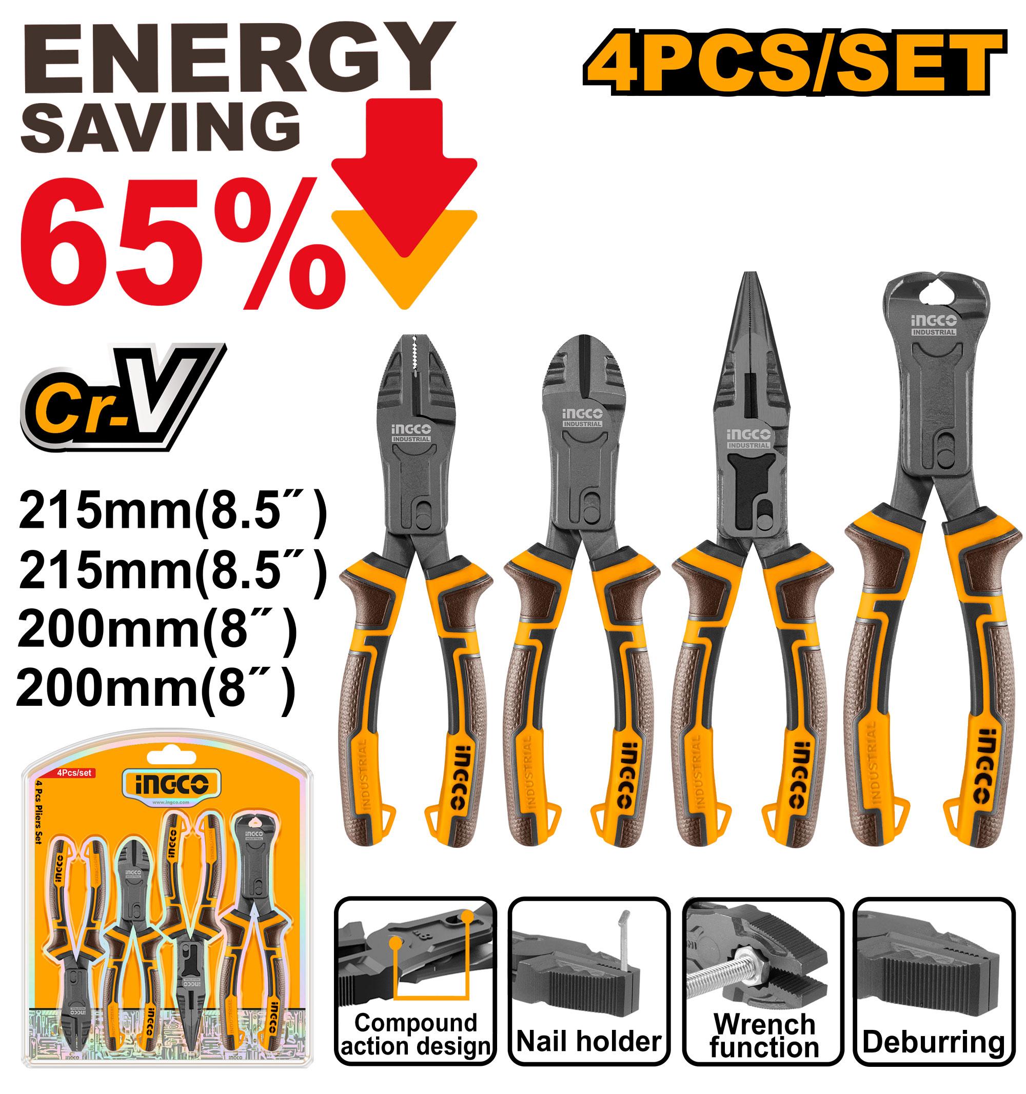 INGCO 4 PCS COMPOUND ACTION PLIERS SET HKCPS5841