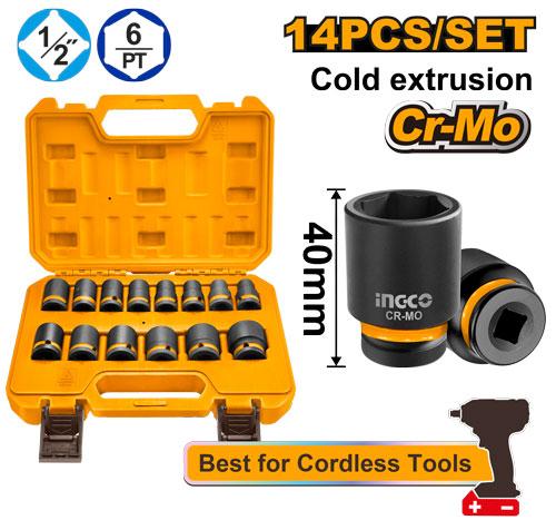 INGCO IMPACT SOCKET SET OF 14 PCS 1\2" DR.