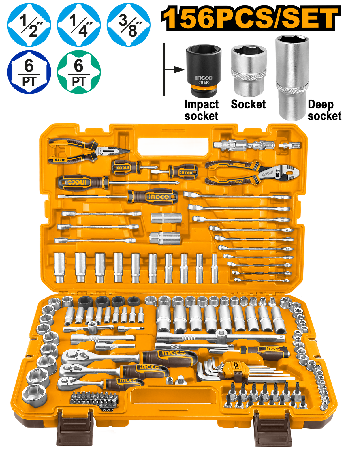 INGCO COMBINATION TOOLS SET OF 156 PCS  156 PCS