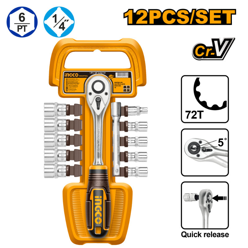 INGCO SOCKET SET OF 12 PCS 1\4"