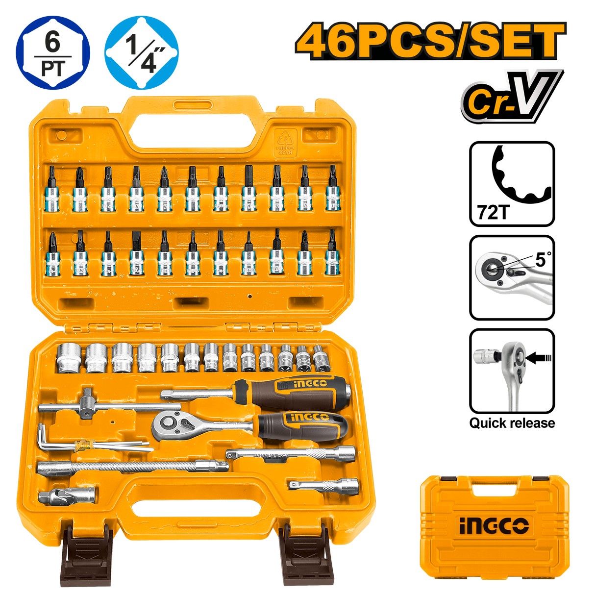 INGCO 46 PCS 1/4" SOCKET SET HKTS14462