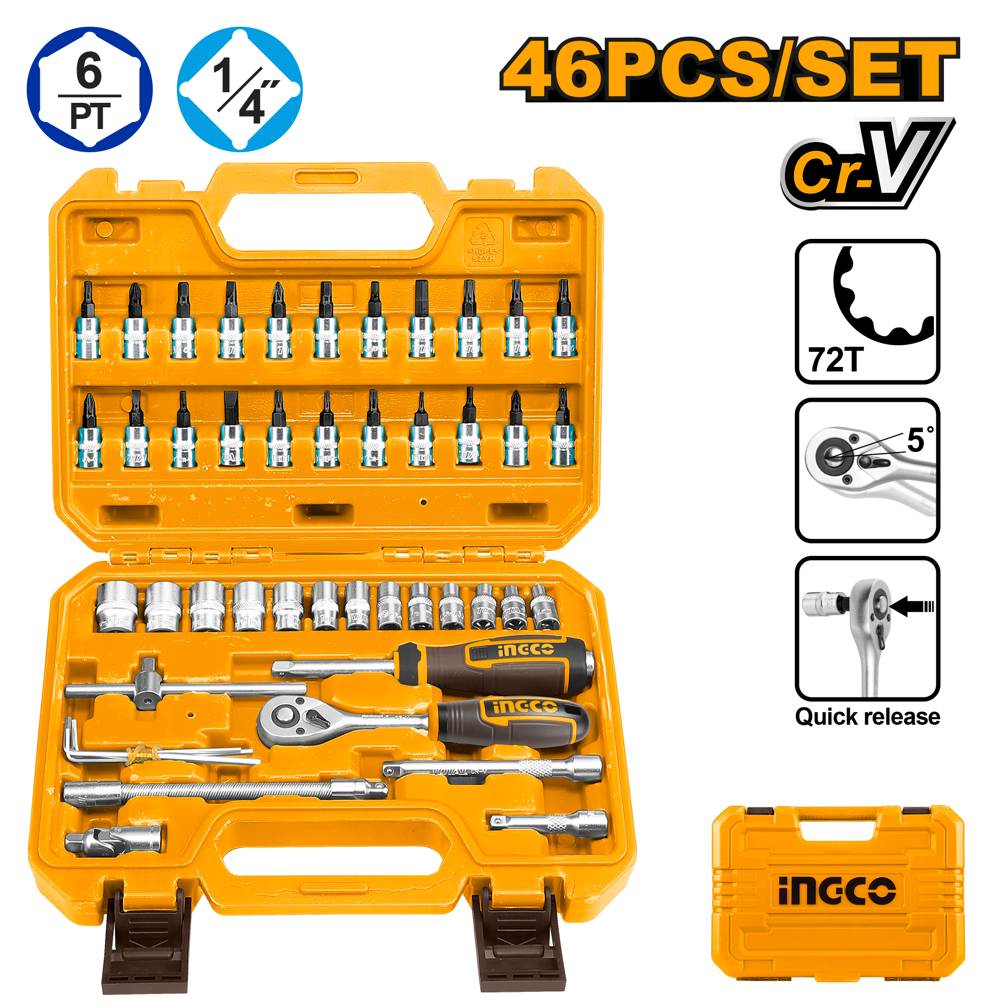 INGCO 46 PCS 1/4" SOCKET SET HKTS14462
