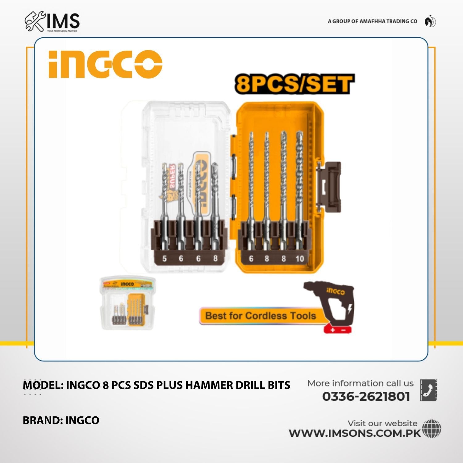 INGCO 8 PCS SDS PLUS HAMMER DRILL BITS SET AKDL11806