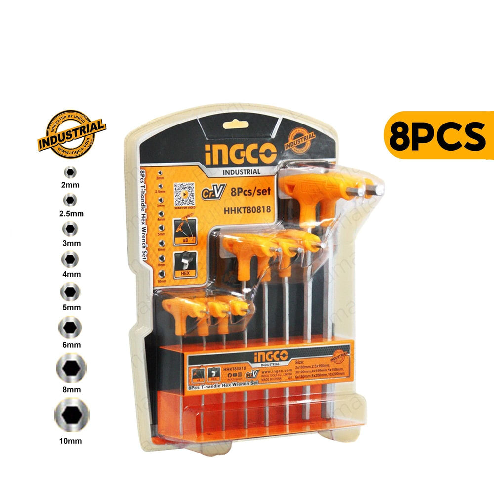 INGCO T-HANDLE SET OF 8 PCS HEX WRENCH