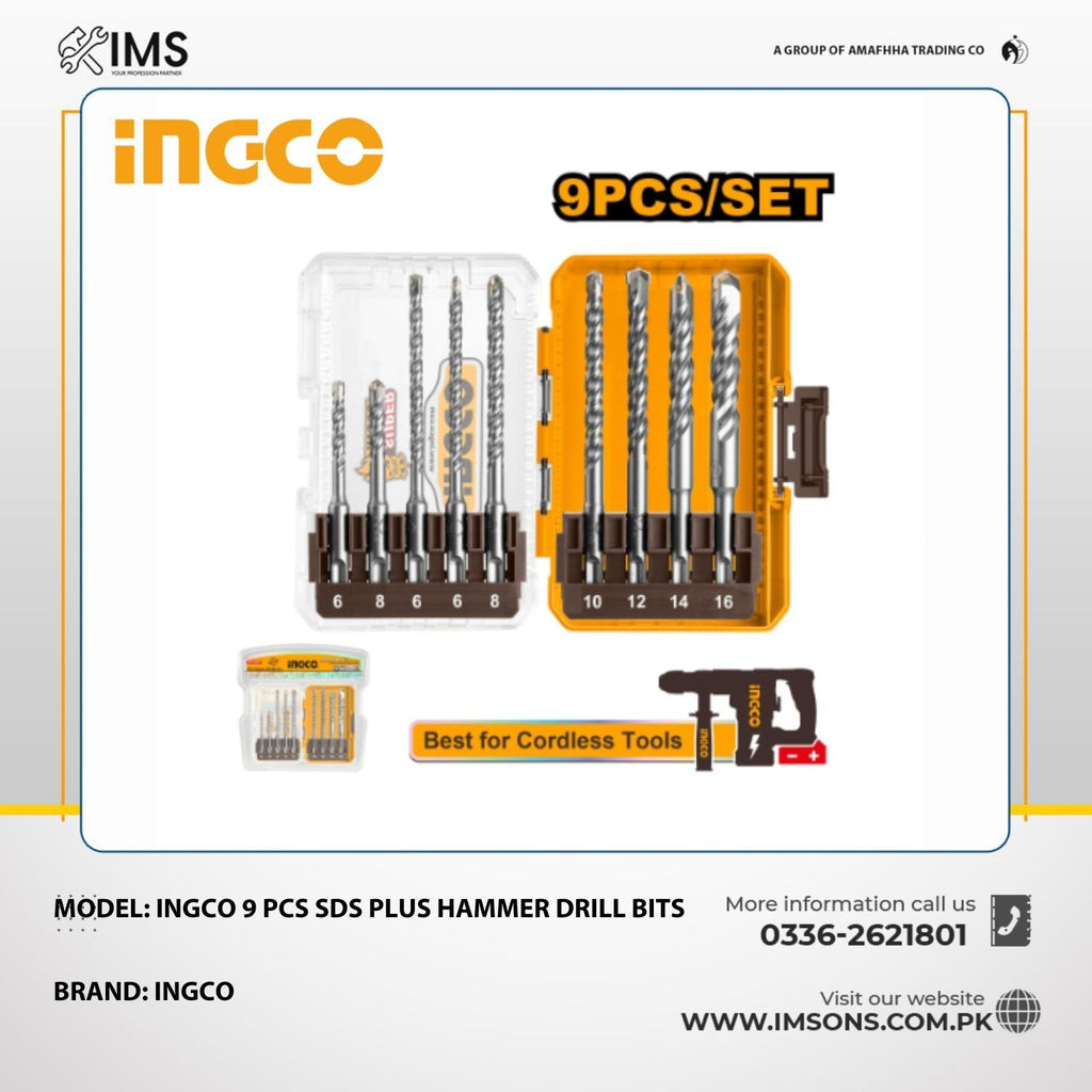 INGCO 9 PCS SDS PLUS HAMMER DRILL BITS SET AKDL30906