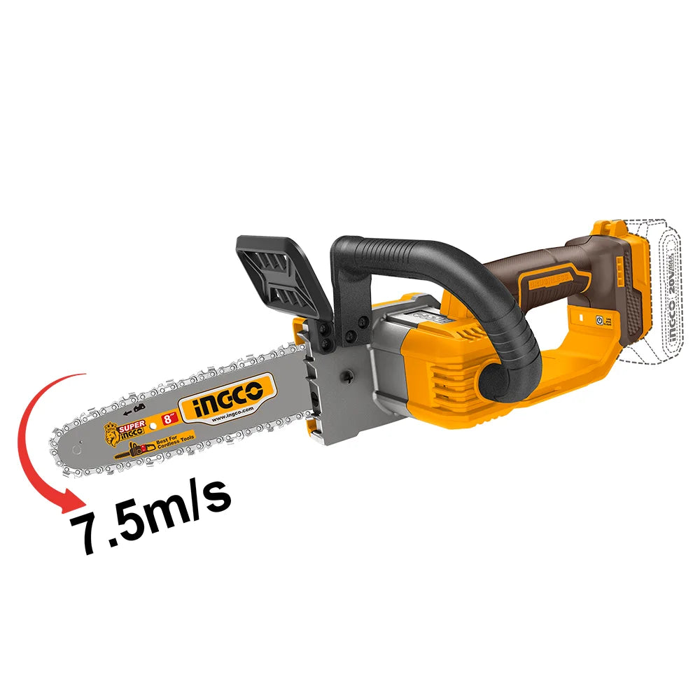 INGCO CHAIN SAW CORDLESS 8" BAT + CHARGER PACK 20 V