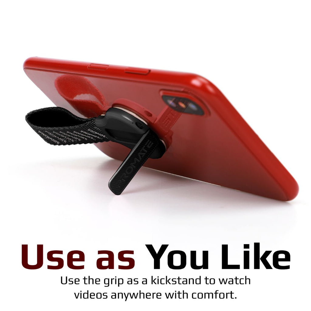 PROMATE KICKSTRAP-1.BLACK Ultra-Slim Multi-Function Finger Grip Stand PRO-HOLDER-KICKSTRAP-1.BLACK