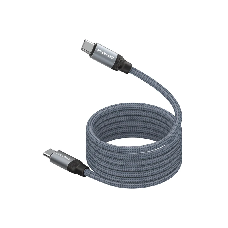 Promate 60W Power Delivery Self-Organizing Magnetic USB-C Cable SPRINGY.GREY PRO-CABLE-SPRINGY.GREY