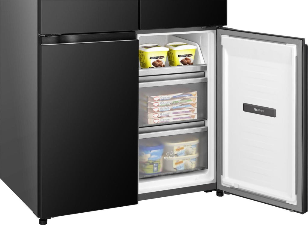 HISENSE 591L CAPACITY MULTI-DOOR FRIDGE- BLACK GLASS- EURO E