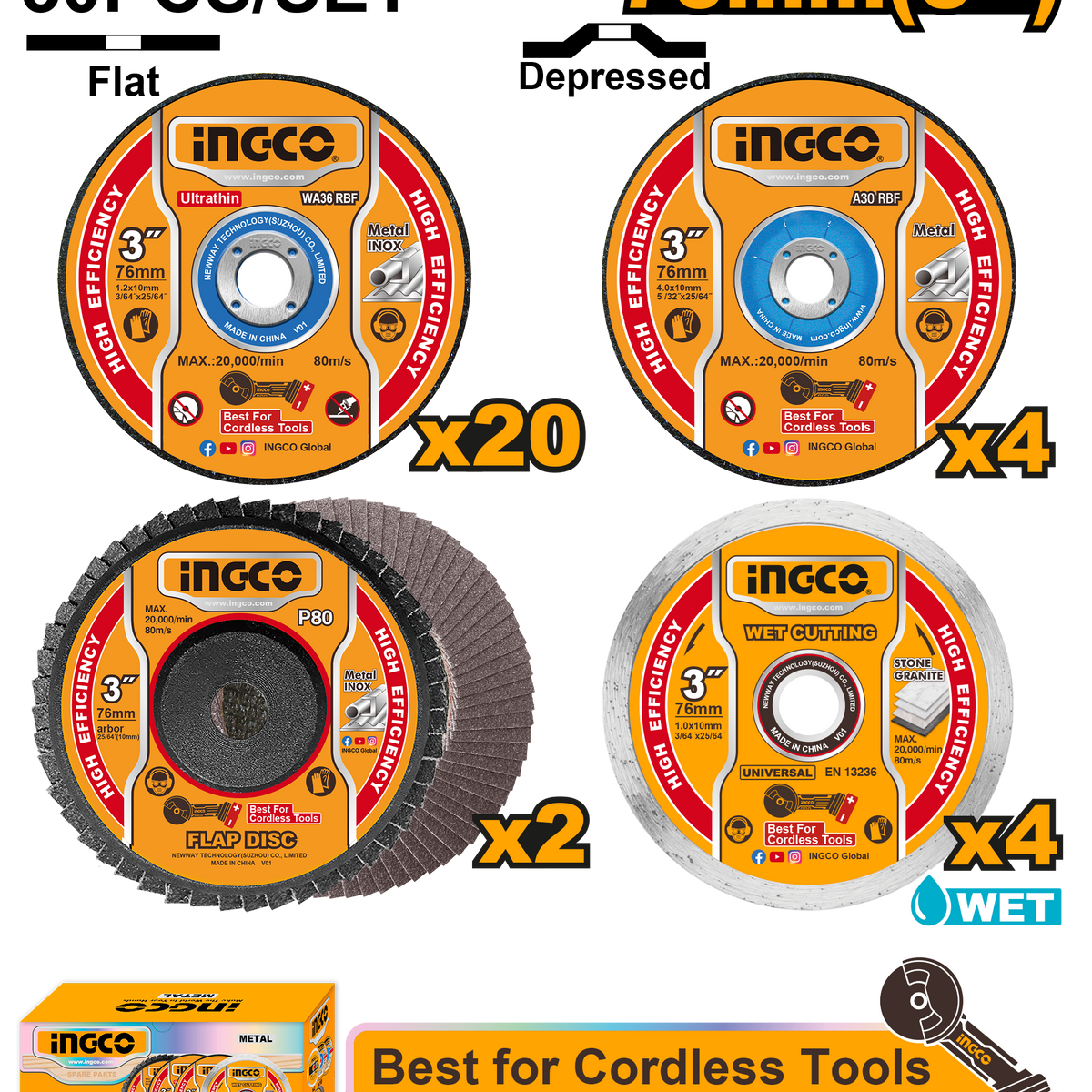 INGCO CUTTING AND GRINDING DISC SET MCD07630