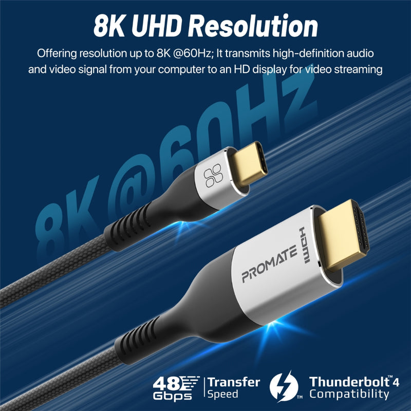 Promate 8K CrystalClarity™ USB-C to HDMI Cable (MediaCord-8K) PRO-CABLE-MediaCord-8K