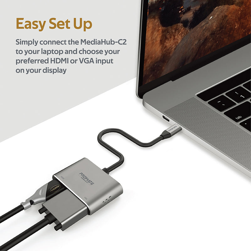 Promate High Definition USB-C Display Adapter MEDIAHUB-C2 PRO-CABLE-MEDIAHUB-C2