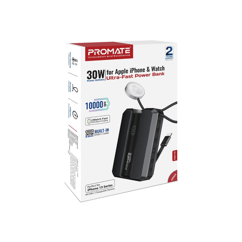Promate 30W Power Delivery Smartphone & Apple Watch Charging Power Bank NEO-10 BLACK PRO-CH-NEO-10.BLACK