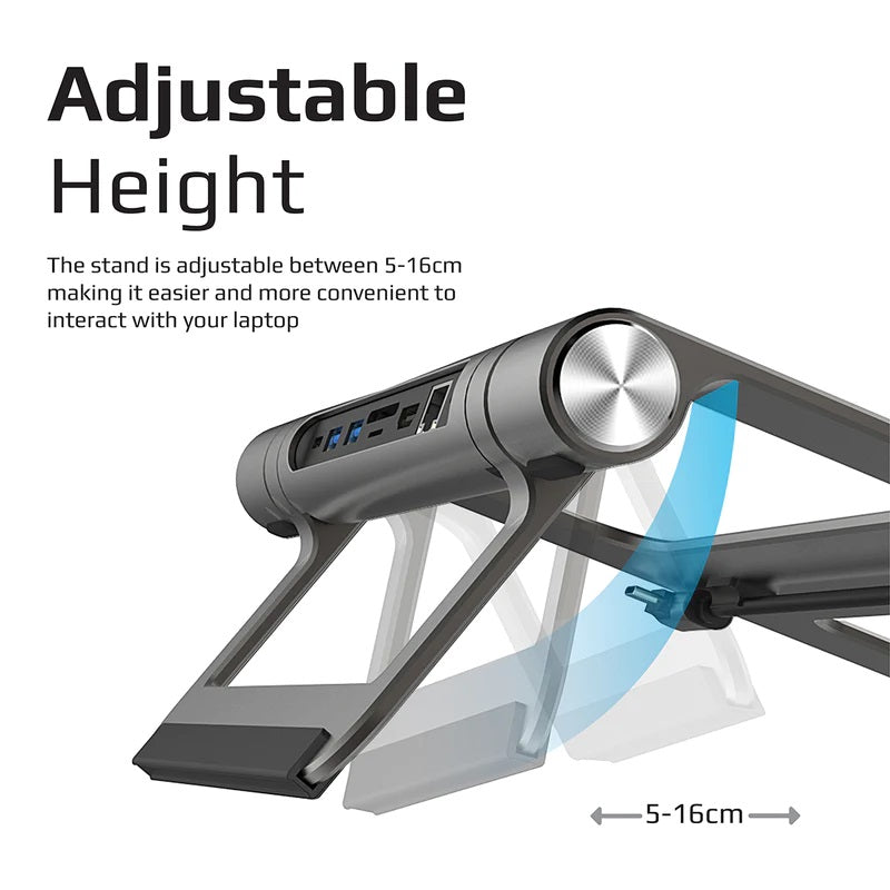 Promate PrimeBase-C.Grey 9-in-1 Multiport USB-C Hub with Laptop Stand PRO-PrimeBase-C.Grey
