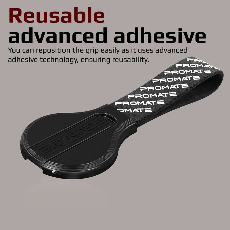 PROMATE KICKSTRAP-1.BLACK Ultra-Slim Multi-Function Finger Grip Stand PRO-HOLDER-KICKSTRAP-1.BLACK