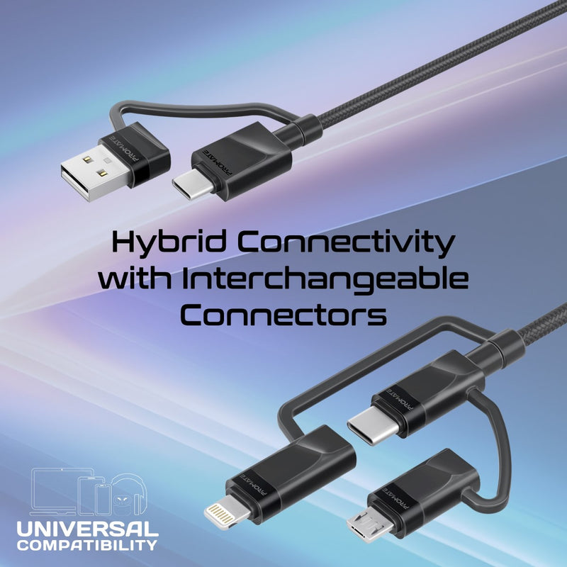 Promate 6-in-1 Hybrid Multi-Connector cable for Charging & Data Transfer (PentaPower.BLACK) PRO-CABLE-PentaPower.BLACK