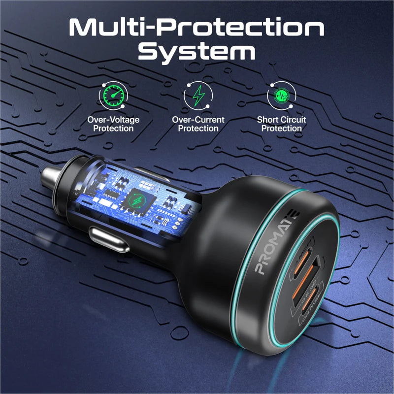 Promate 230W RapidCharge™ Car Charger with Dual Power Delivery and Quick Charge Ports (PowerDrive-230) PRO-CC-PowerDrive-230