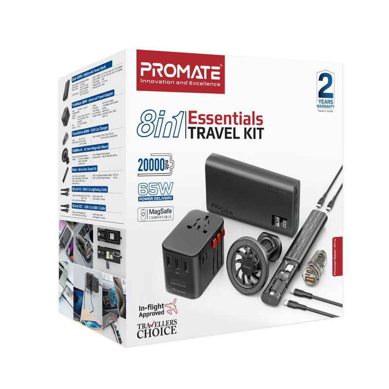 Promate POWERGEAR-PRO 7 in 1 Portable Essential Electronic Accessories Travel Kit PRO-CH-PowerGear-Pro