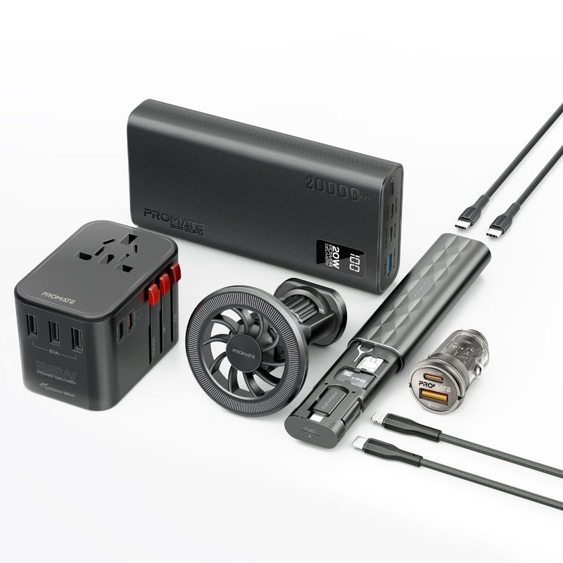 Promate POWERGEAR-PRO 7 in 1 Portable Essential Electronic Accessories Travel Kit PRO-CH-PowerGear-Pro