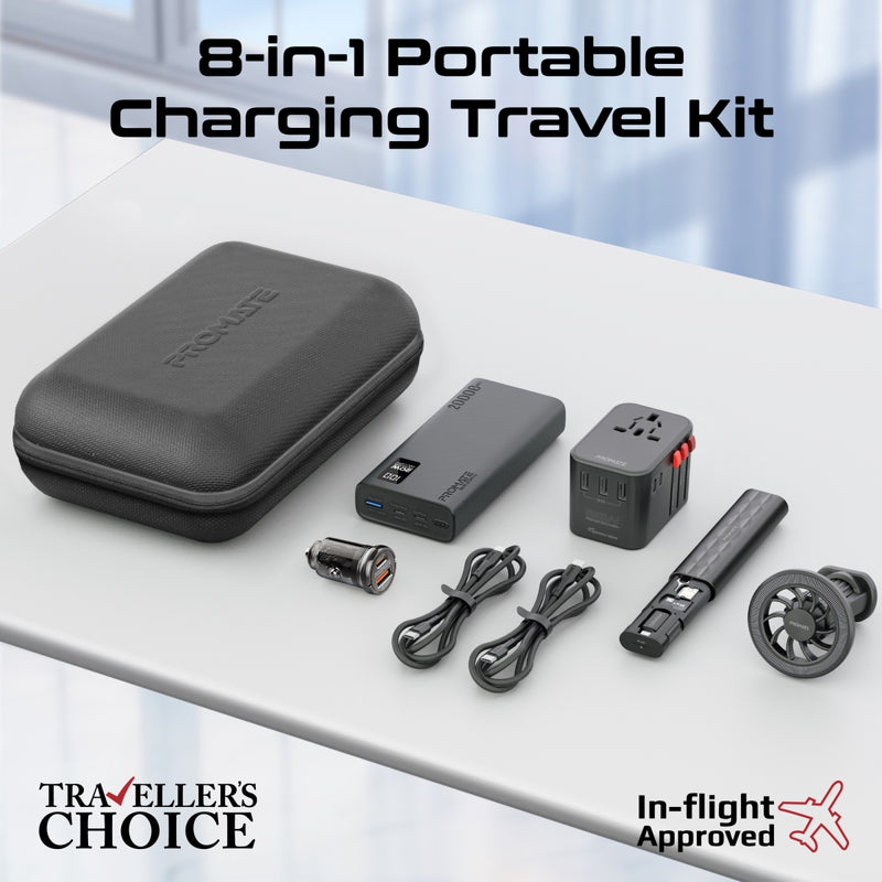 Promate POWERGEAR-PRO 7 in 1 Portable Essential Electronic Accessories Travel Kit PRO-CH-PowerGear-Pro