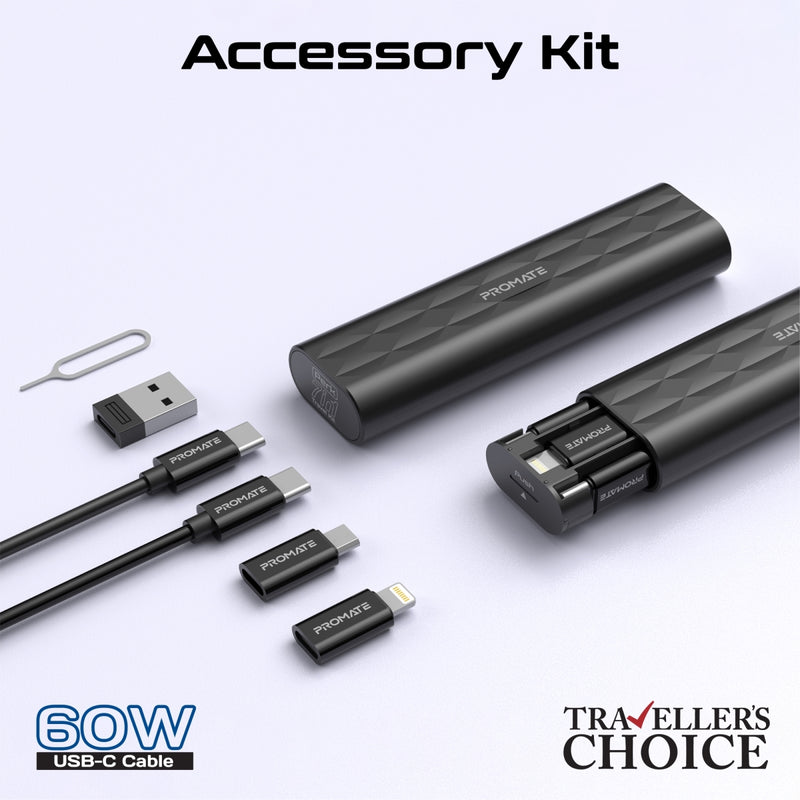 Promate POWERGEAR-PRO 7 in 1 Portable Essential Electronic Accessories Travel Kit PRO-CH-PowerGear-Pro