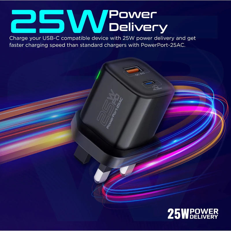 Promate POWERPORT-25AC.UK-WT 25W Power Delivery USB-C Wall Charger PRO-CH-POWERPORT-25AC.UK-WT