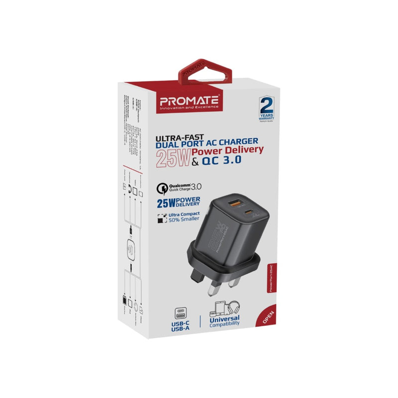 Promate POWERPORT-25AC.UK-WT 25W Power Delivery USB-C Wall Charger PRO-CH-POWERPORT-25AC.UK-WT