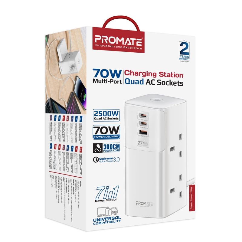 Promate 70W Multi-Port Charging Station with Quad AC Sockets POWERTOWER-70W PRO-CH-POWERTOWER-70W