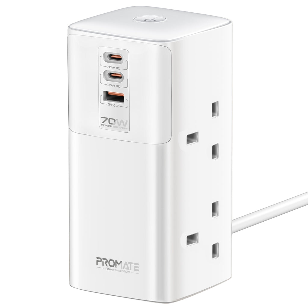 Promate 70W Multi-Port Charging Station with Quad AC Sockets POWERTOWER-70W PRO-CH-POWERTOWER-70W