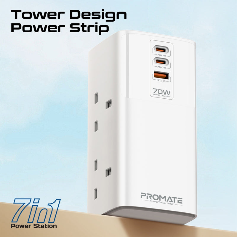 Promate 70W Multi-Port Charging Station with Quad AC Sockets POWERTOWER-70W PRO-CH-POWERTOWER-70W
