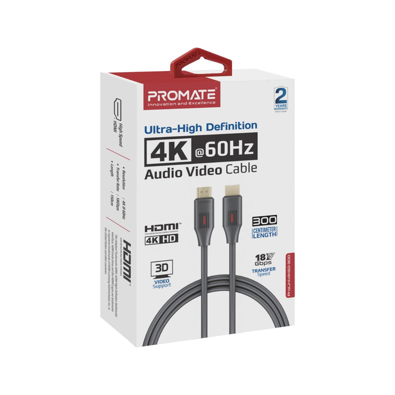 Promate HDMI Cable 3meters Ultra-High Definition 4K@60Hz HDMI Audio Video Cable (PROLINK4K60-300) PRO-CABLE-PROLINK4K60-300