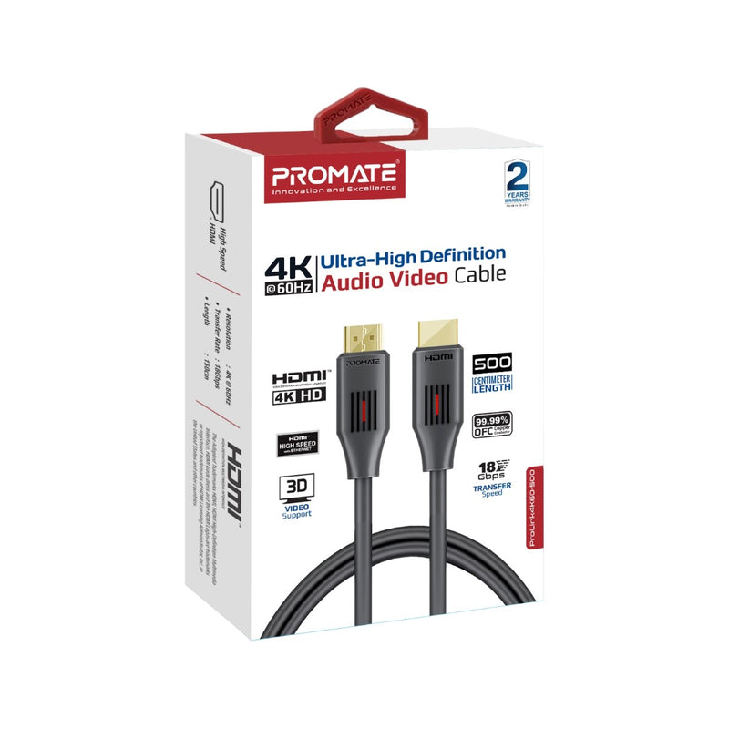 Promate HDMI Cable 5meters Ultra-High Definition 4K@60Hz HDMI Audio Video Cable (PROLINK4K60-500) PRO-CABLE-PROLINK4K60-500