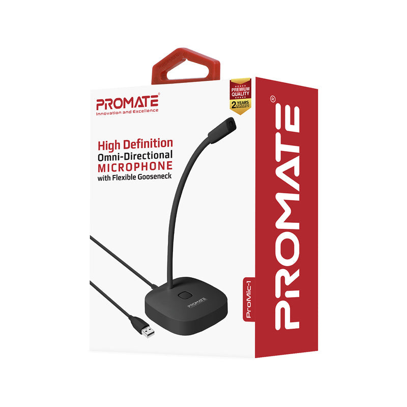 Promate High Definition Omni-Directional Microphone with Flexible Gooseneck PROMIC-1.BLACK PRO-MIC-PROMIC-1.BLACK