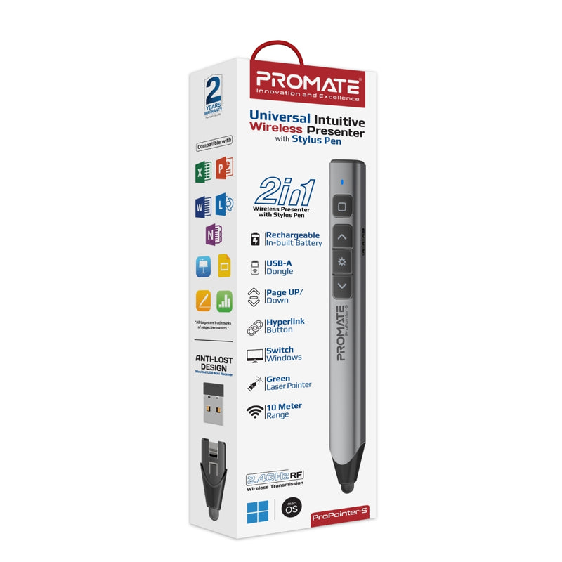 Promate Universal Intuitive Wireless Presenter with Stylus Pen (ProPointer-S) PRO-PR-PROPOINTER-S