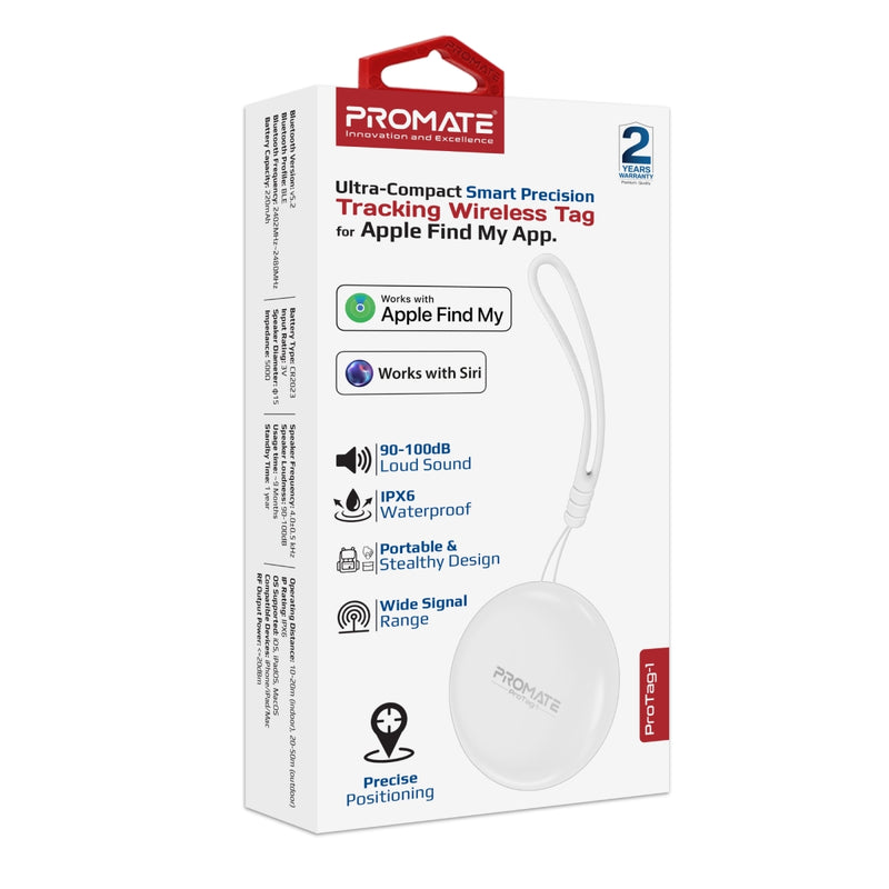Promate Ultra-compact Smart Precision Tracking Wireless Tag for Apple Find My App (PROTAG-1.WHITE) PRO-SP-PROTAG-1.WHITE