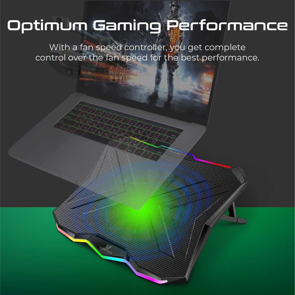 Promate Cooling Pad RGB with Multi‐Height Adjustment (GLARE) PRO-COOLING PAD-GLARE