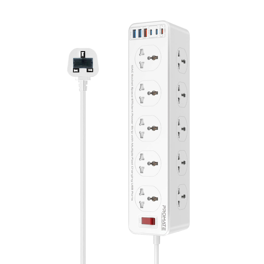 Promate 10AC Socket Space Efficient Power Strip with USB Ports POWERMATRIX-3M.UK PRO-CH-POWERMATRIX-3M.UK