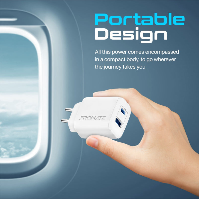 Promate 17W High-Speed Dual Port Charger (BIPLUG-2.WHITE UK) PRO-CH-BIPLUG-2.WHITE.UK