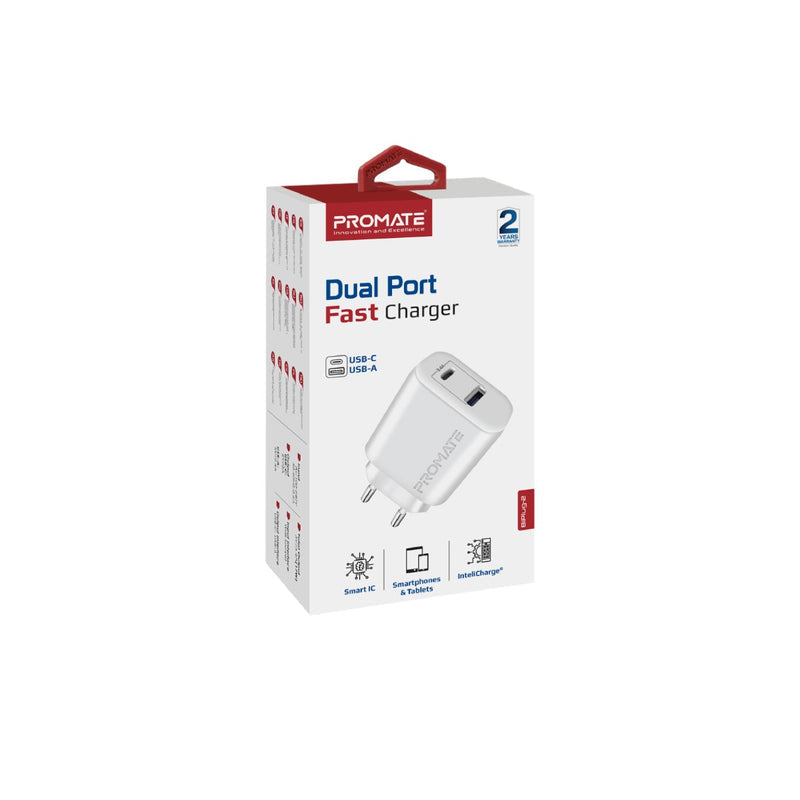 Promate 17W High-Speed Dual Port Charger (BIPLUG-2.WHITE UK) PRO-CH-BIPLUG-2.WHITE.UK