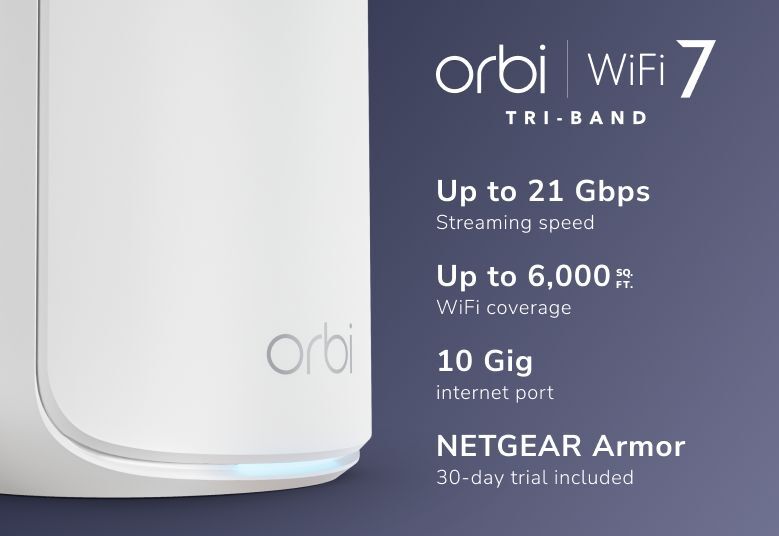 Netgear Orbi 770 Tri-Band WiFi 7 Mesh System - BE11000 11Gbps - 2-Pack RBE772-100APS