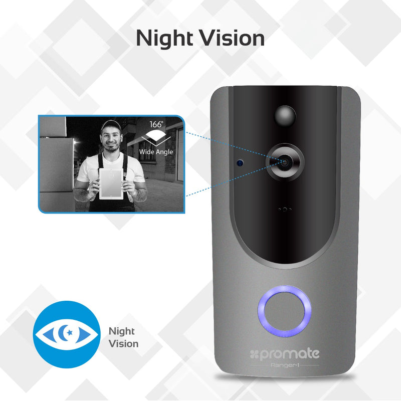 Promate Wi-Fi HD Video Doorbell with Smart Motion Security System (RANGER-1) PRO-SH-RANGER-1