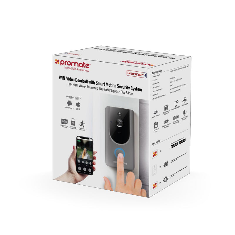 Promate Wi-Fi HD Video Doorbell with Smart Motion Security System (RANGER-1) PRO-SH-RANGER-1
