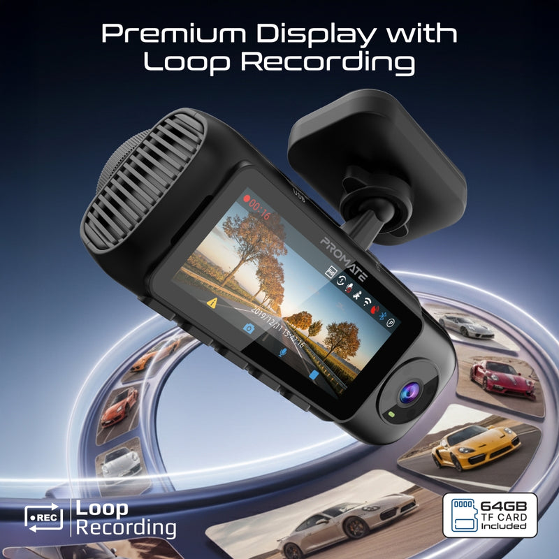 PROMATE 4K Ultra HD Dash-Cam with front, cabin, rear view, AI ISP Night Vision and Parking Monitor (Rovex-S3) PRO-DASHCAM-ROVEX-S3