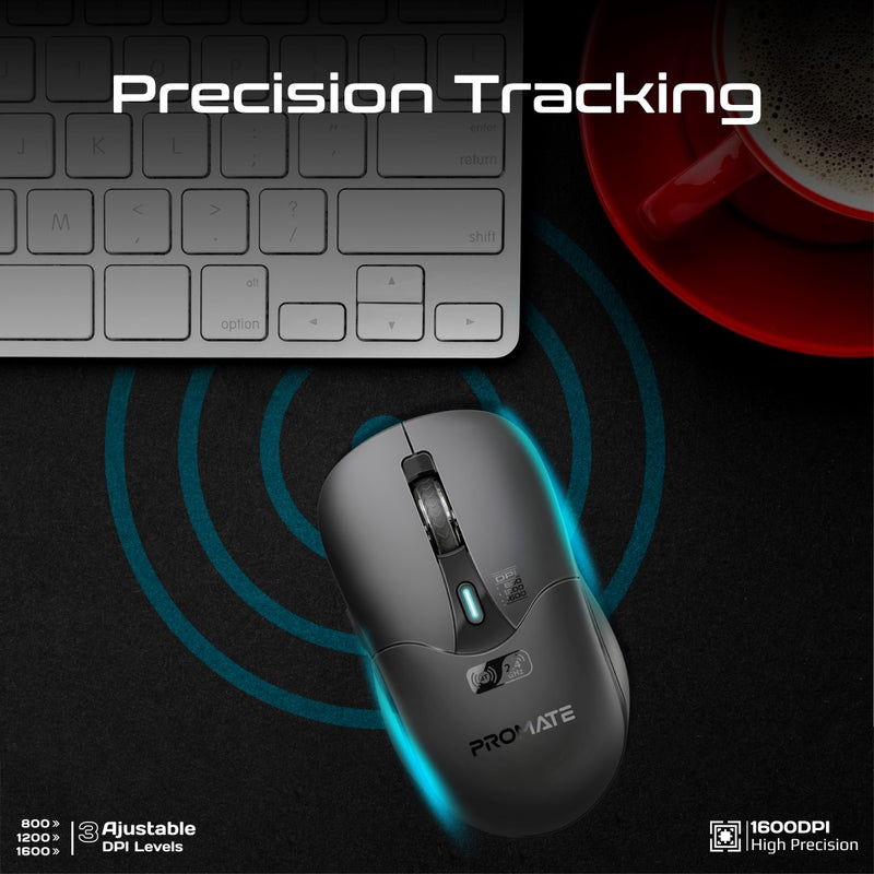 Promate Dual Mode Rechargeable Wireless Mouse with BT & RF Connectivity SAMO.BLACK PRO-MU-SAMO.BLACK